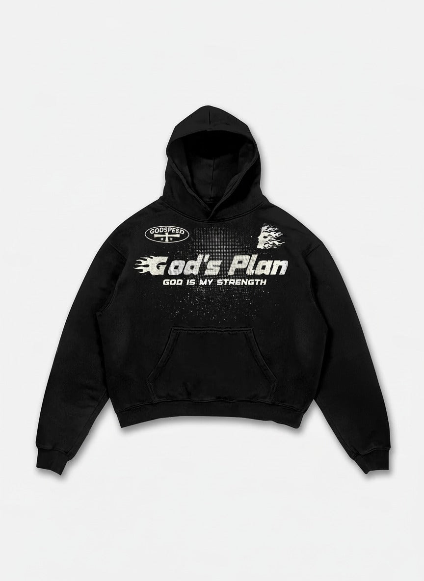 Jesus Flame Silhouette Vintage Graphic Cotton Hoodie